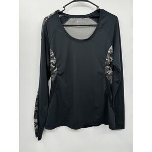 Fabletics L Long Sleeve Top Womens Black Grey Camo Mesh‎ Thumbholes Activewear